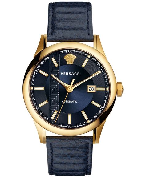 Versace Aiakos Automatic Leather Strap Watch on SALE 